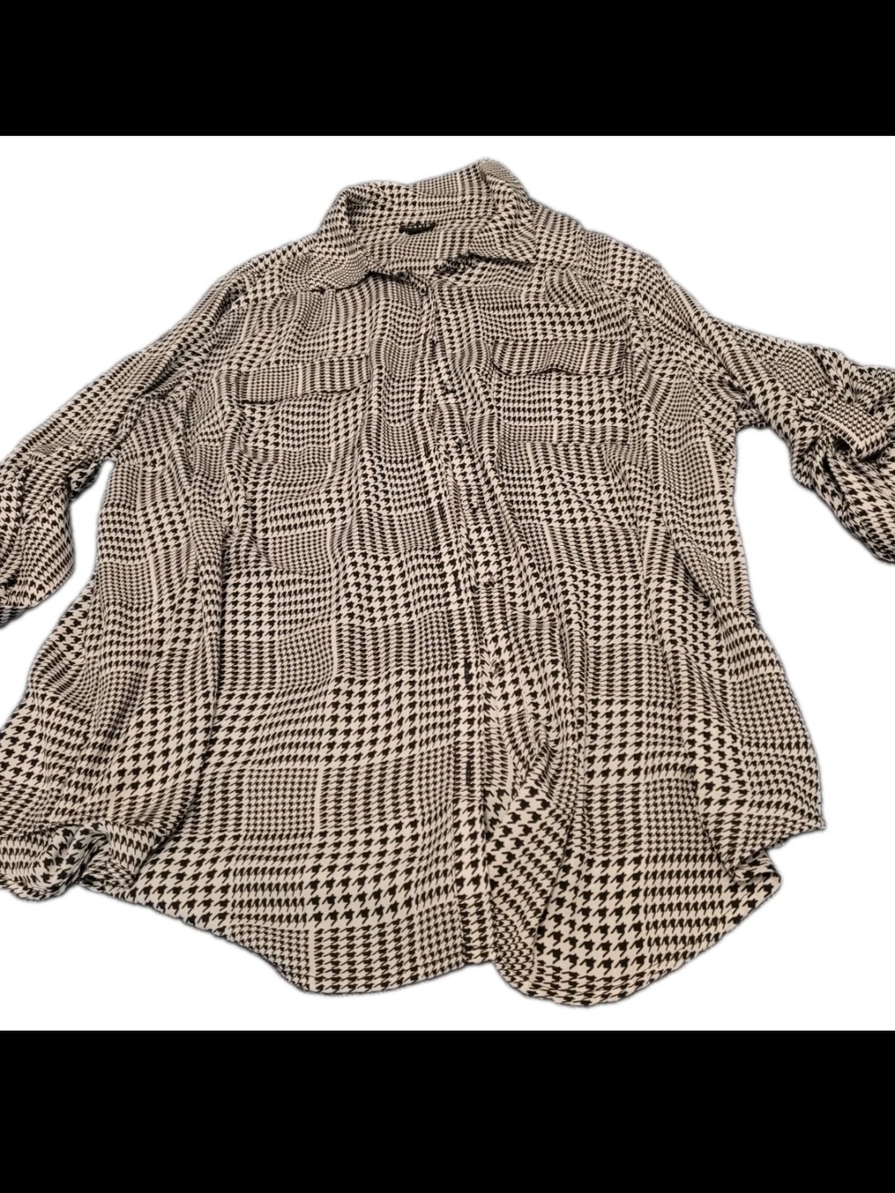 Torrid Women’s 2 2X Black White Houndstooth Plaid Button Front Blouse